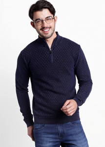 Turtle Neck Casual Men Blue Sweater 