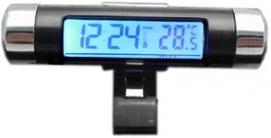 NLXTXQC 2 in 1 Car Digital LCD Clip-on Digital Clock Temperature Thermometer Calendar Automotive Blue/Orange/Green Backlight Clock Color : Blue 