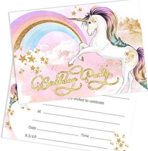 Olivia Samuel 1st Birthday Party Invitations Unicorn & Rainbow Pink Invites Ready to Write with Envelopes Pack 10 