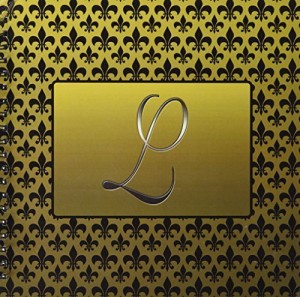 CST_36090_3 3dRose Elegant Letter L Embossed in Gold Frame Over A Black Fleur-De-Lis Pattern on A Gold Background Set of 4 Ceramic Tile Coasters 