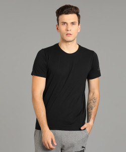 ADIDAS Solid Men Round Neck Black T 