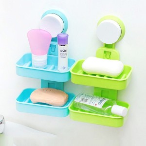 2-Tiers Butterfly Double Layer Soap Dish Suction Cup Soap Holder Removable