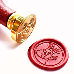 Wax Sealing Stamp - Heart & Roses Design With Rosewood Handle For Letters