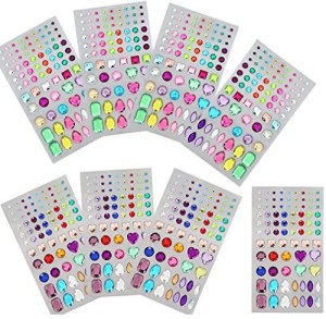 AIEX 6 Sheets 486 Pieces Self-Adhesive Rhinestone Stickers Crystal Gem Stickers Assorted Colors and Shapes 