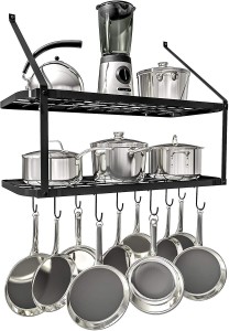 Black 30cm Metal Hanging Rail Kitchen Utensils Hanger Organiser with 4 Hooks Kitchen Racks Wall Mount Pot Pan Bar Rack 