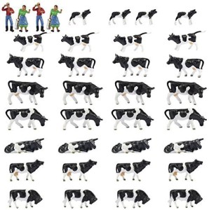 Farm Animals Figure Toys Set,AN8706 36PCS 1:87 Well Painted Farm Animals Cows Horses Figures for HO Scale Model Train Scenery Layout Miniature Landscape New 