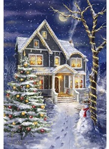 Vacally Diamond Painting，5D Modern Wall Art Decor Rhinestone Painting Cross Stitch Kit Santa Claus Snow House Home Decor 