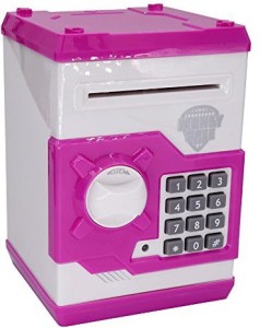Feenm Updated Code Electronic Piggy Banks Mini Atm Electronic Save Money Coin Bank Coin Box For Kids With Electronic Lock & Secret Code To Unlock With Password Great Gift Toy For Children Kids(Pink & 