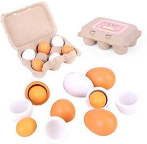 Educational Kid Child Pretend Play Toy Set Wooden Eggs Yolk Kitchen New