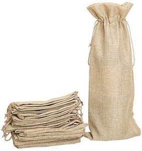 10 PCS of Jute Color Wine Bottle Gift Bags Jute Wine Bags Burlap Wine Bags Hessian Wine Carriers with Drawstring for Guesting Visiting Holiday Celebration Family Reunion 