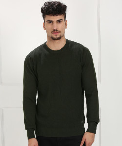 Round Neck Casual Men Green Sweater 