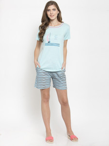 July Nightwear Women Printed Blue Top 