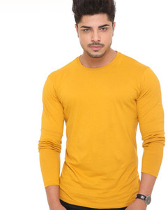 Kwabey Solid Men Round or Crew Yellow T 