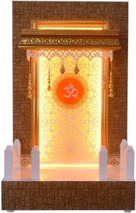 Home Temple with Shutters Colour:-Brown Wooden Pooja Mandir with Backlit LED Lighting 