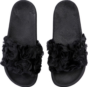 Black fur flip flops clearance