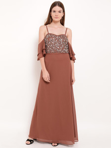 KAZO Women A-line Brown Dress - Buy 