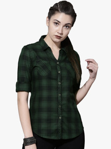 Green and black check shirt womens clearance