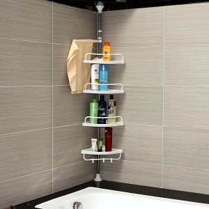 Bathroom Telescopic Corner Shelf Storage 4 Tier Shower Organiser White Anti Rust