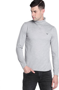 Men High Neck Grey T-Shirt 