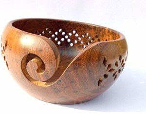PSOAIN Wooden Yarn Bowl Bamboo Knitting Storage Basket With Handmade Holes to Prevent Slippage Knitting Yarn Rack Type A