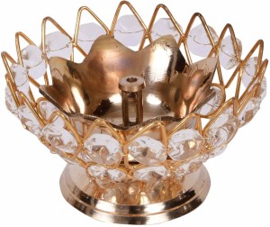 craftvatika Akhand Diya Crystal Brass Oil Lamp In Oval Shape Diya Diamond Nag Deep Dia 