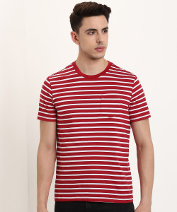 GAP Striped Men Round Neck Red T-Shirt