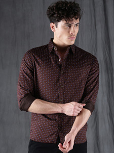 WROGN Men Printed Casual Maroon Shirt 