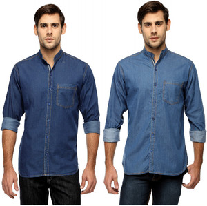 FX Jeans Co Men Solid Casual Blue Shirt 