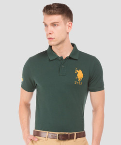 Solid Men Polo Neck Green T-Shirt 