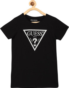 GUESS Girls Printed Pure Cotton T Shirt 