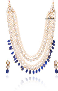 GOLD PLATED BLUE AND WHITE CHOKER NECKLACE SET