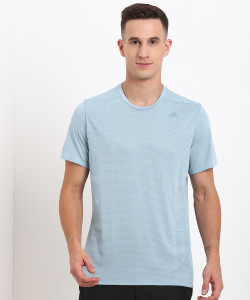 ADIDAS Self Design Men Round Neck Blue