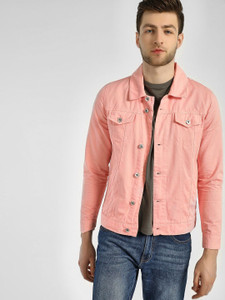 peach denim jacket with hood mens