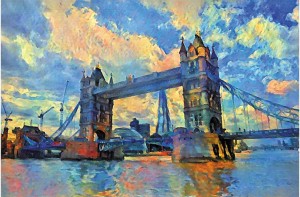 Huge Beautiful Oil Painting On Canvas London In Autumn 36 x 48 Inch 