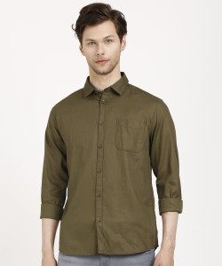 John miller Men Solid Casual Brown 