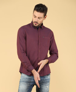 Men Self Design Casual Purple Shirt 
