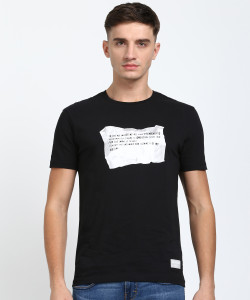 DENIZEN Printed Men Round Neck Black T 