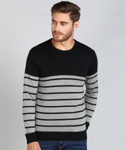 NUMERO UNO Striped Round Neck Casual 
