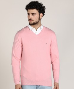 TOMMY HILFIGER Solid V Neck Casual Men Pink Sweater - Buy TOMMY HILFIGER  Solid V Neck Casual Men Pink Sweater Online at Best Prices in India |  Flipkart.com