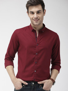 Harbour Men Solid Casual Maroon Shirt