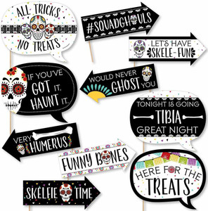 Theme My Party Halloween Sugar Skull Party Photo Booth Props Kit - 10 ...