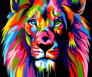 ADROIT ENTERPRISE Modern Animal Abstract Lion Colorful Canvas Painting
