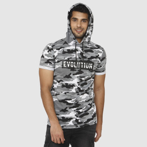 MUFTI Printed Men Hooded Neck Grey T 