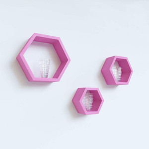 craftvice Wooden Hexagon Floating Wall Shelves (Set of 03) | Engineered ...