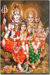 Lord Shiva with Parvati Ganesh and Kartikey Waterproof Vinyl Sticker Poster  for Home Decor,Office, Hall,Living Room,Bedroom,Kids Room (12X18) Fine Art  Print - Religious posters in India - Buy art, film, design, movie,