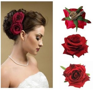 Accesorios Accesorios para el cabello Pasadores y clips BERNIE Rockabilly Red Velvet Rose Hair Flower Clip 