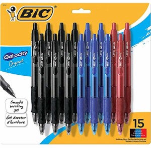 Medium Point Blue Black Red 0.7 mm 15-Count BIC Gel-ocity Original Retractable Gel Pen 