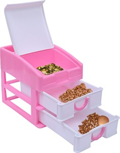 Kuber Industries Plastic Three Layer Drawer Storage Cabinet Box Pink Ctktc Plastic Free