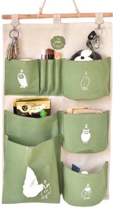Bathroom Over The Door Closet Organizer N/G 5 PCS Wall Hanging Storage Bag Waterproof Premium Cotton and Linen Fabric with 3 Pockets for Bedroom Living Room 