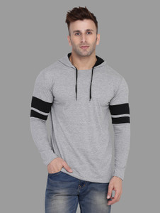 Striped Men Silver, Black T-Shirt Price 